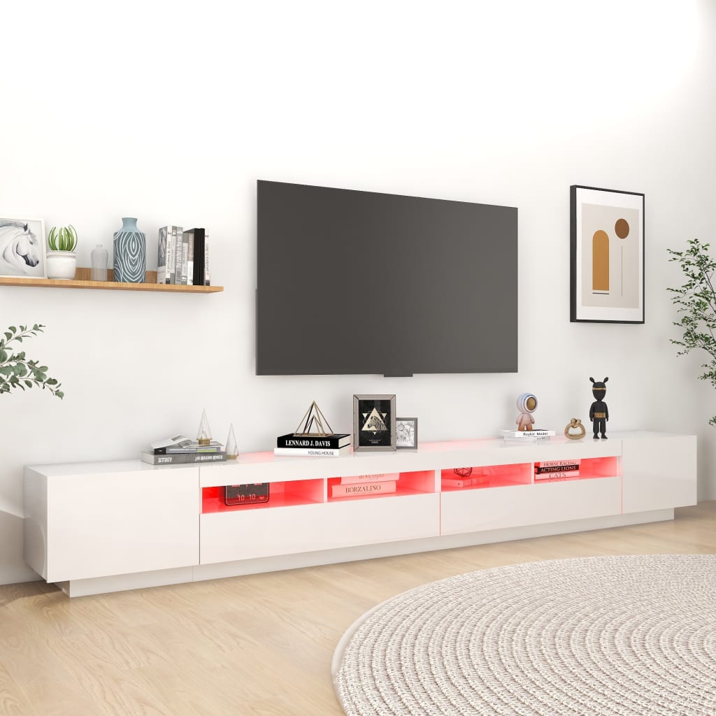 vidaXL Mobile Porta TV con Luci LED Bianco Lucido 300x35x40 cm