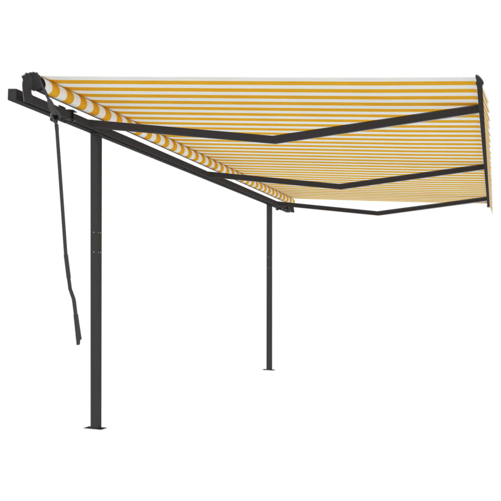 vidaXL Tenda da Sole Retrattile Manuale con Pali 6x3,5 m Gialla Bianca