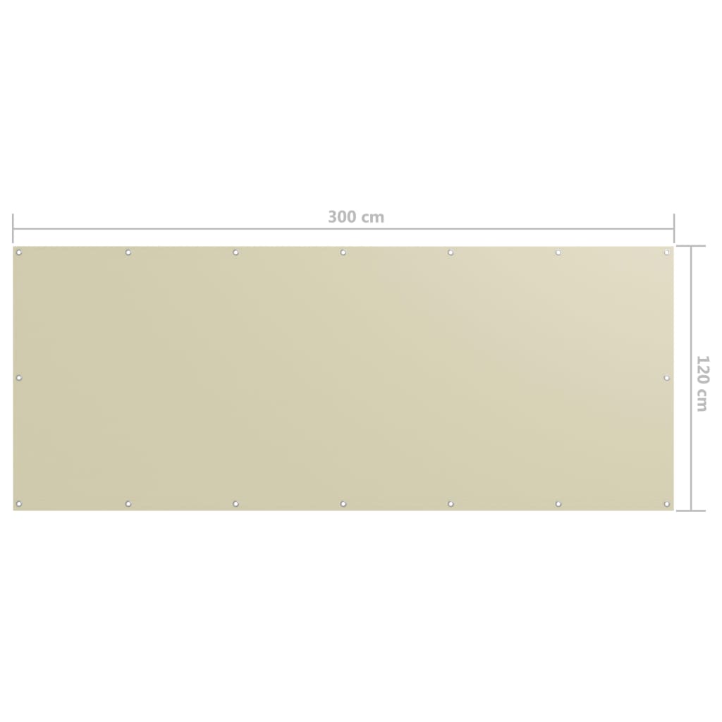 vidaXL Paravento da Balcone Crema 120x300 cm Tessuto Oxford