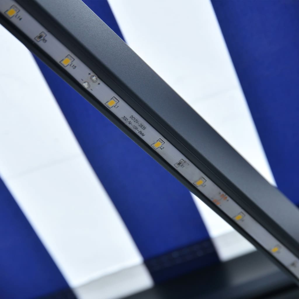 vidaXL Tenda da Sole Retrattile Manuale e LED 400x300cm Blu e Bianco