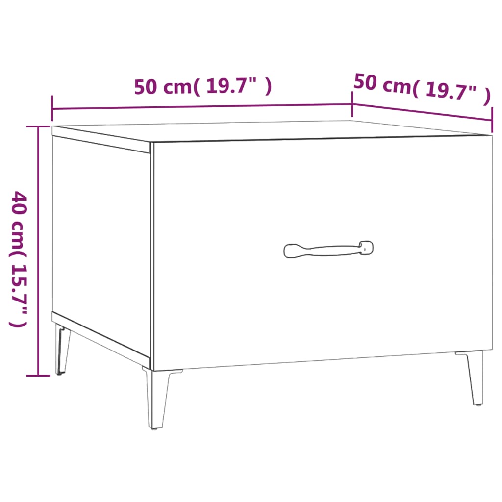 vidaXL Tavolino da Salotto con Gambe in Metallo Bianco 50x50x40 cm