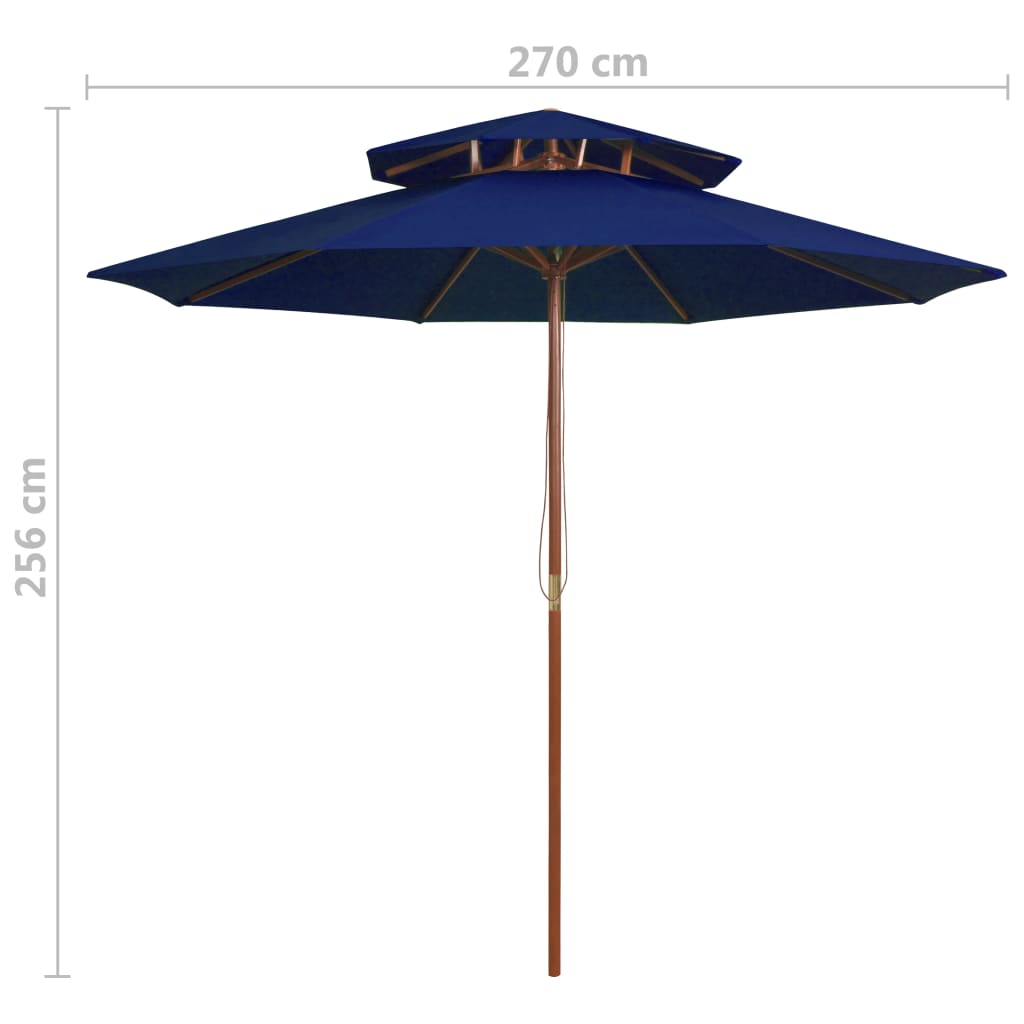 vidaXL Ombrellone a Due Livelli con Palo in Legno 270 cm Blu