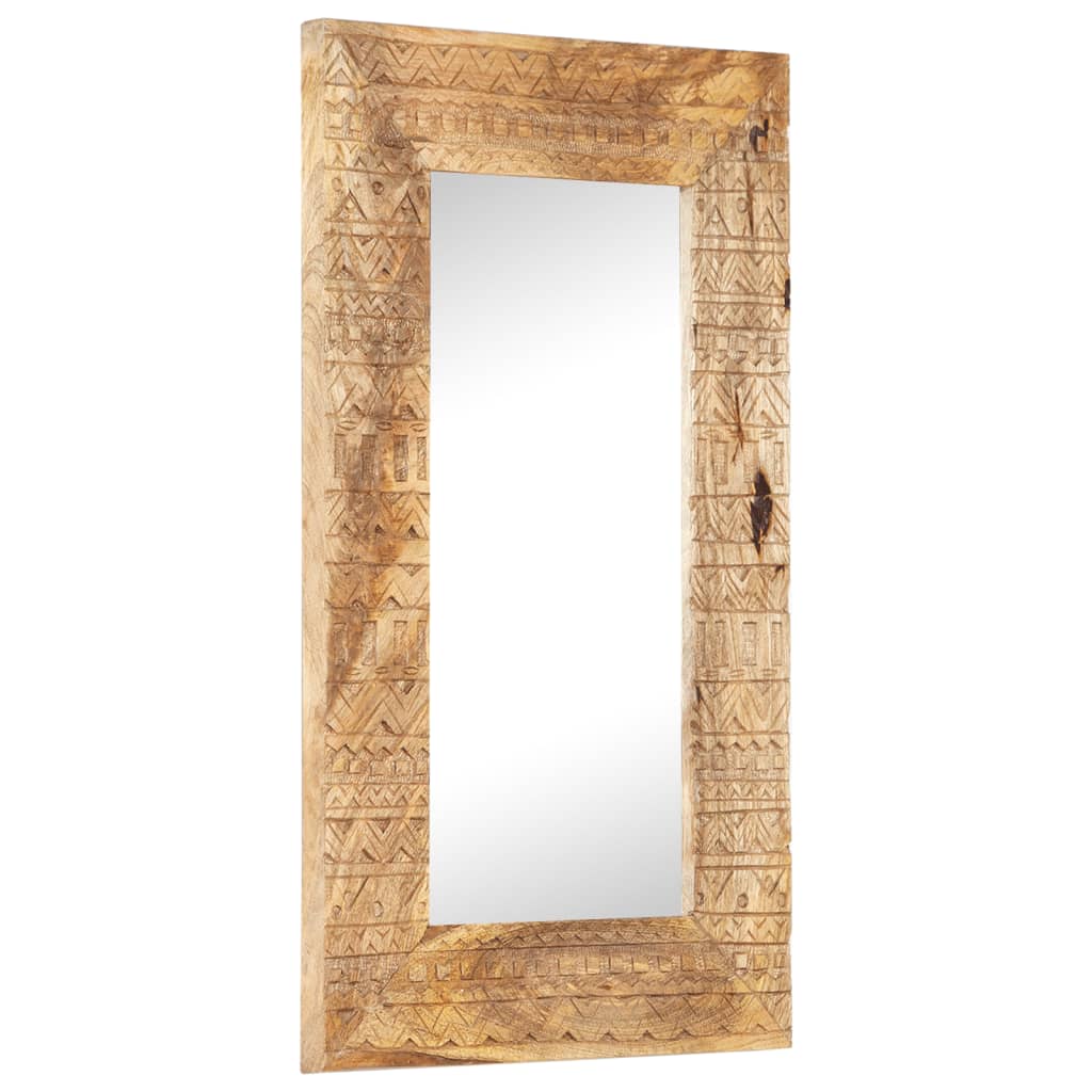 vidaXL Specchio Intagliato a Mano Bianco 80x50x2,5cm in Legno di Mango