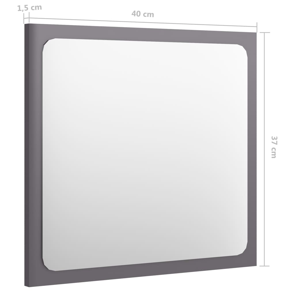 vidaXL Specchio da Bagno Grigio Lucido 40x1,5x37 cm Legno Multistrato