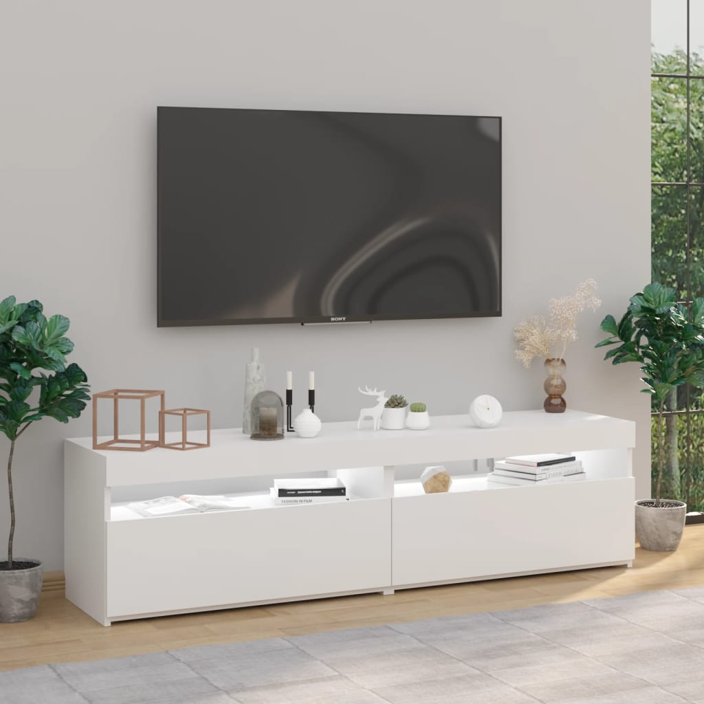 vidaXL Mobili Porta TV con Luci LED 2 pz Bianco Lucido 75x35x40 cm