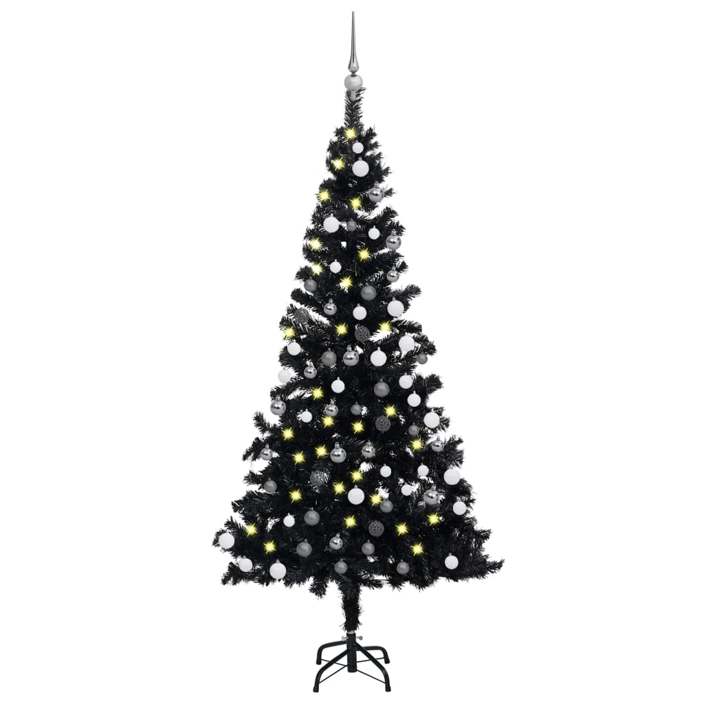 vidaXL Albero di Natale Preilluminato con Palline Nero 150 cm PVC
