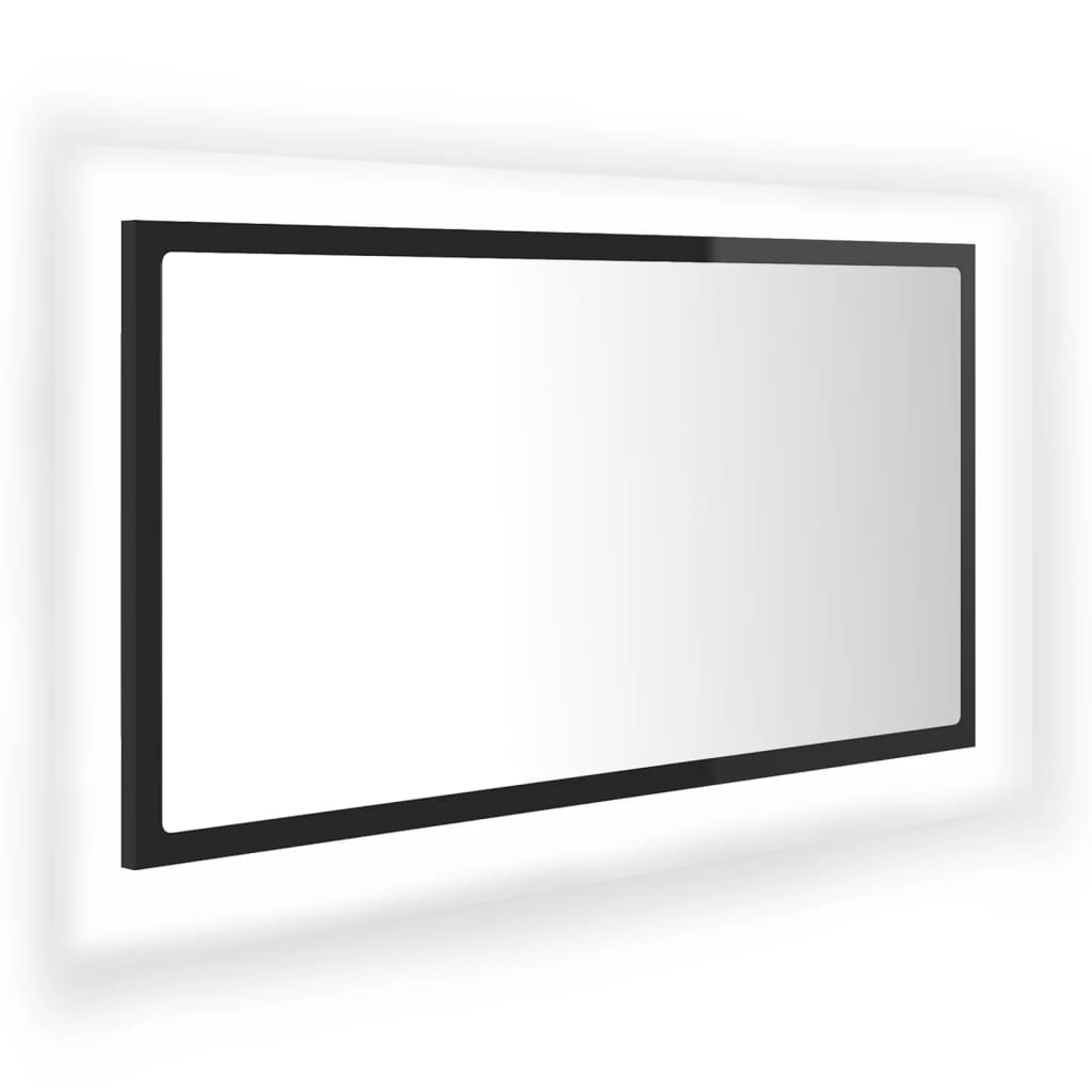 vidaXL Specchio da Bagno LED Nero Lucido 80x8,5x37 cm in Acrilico