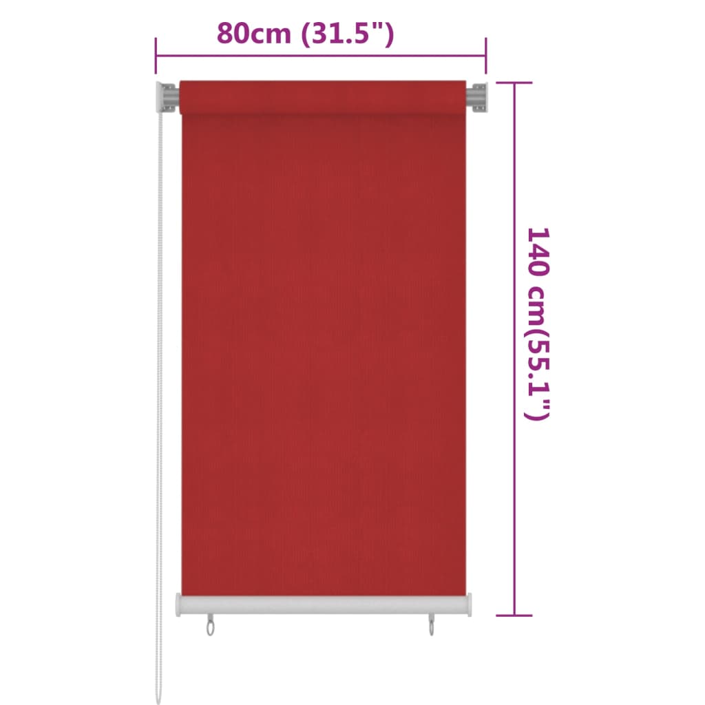 vidaXL Tenda a Rullo per Esterni 80x140 cm Rossa HDPE