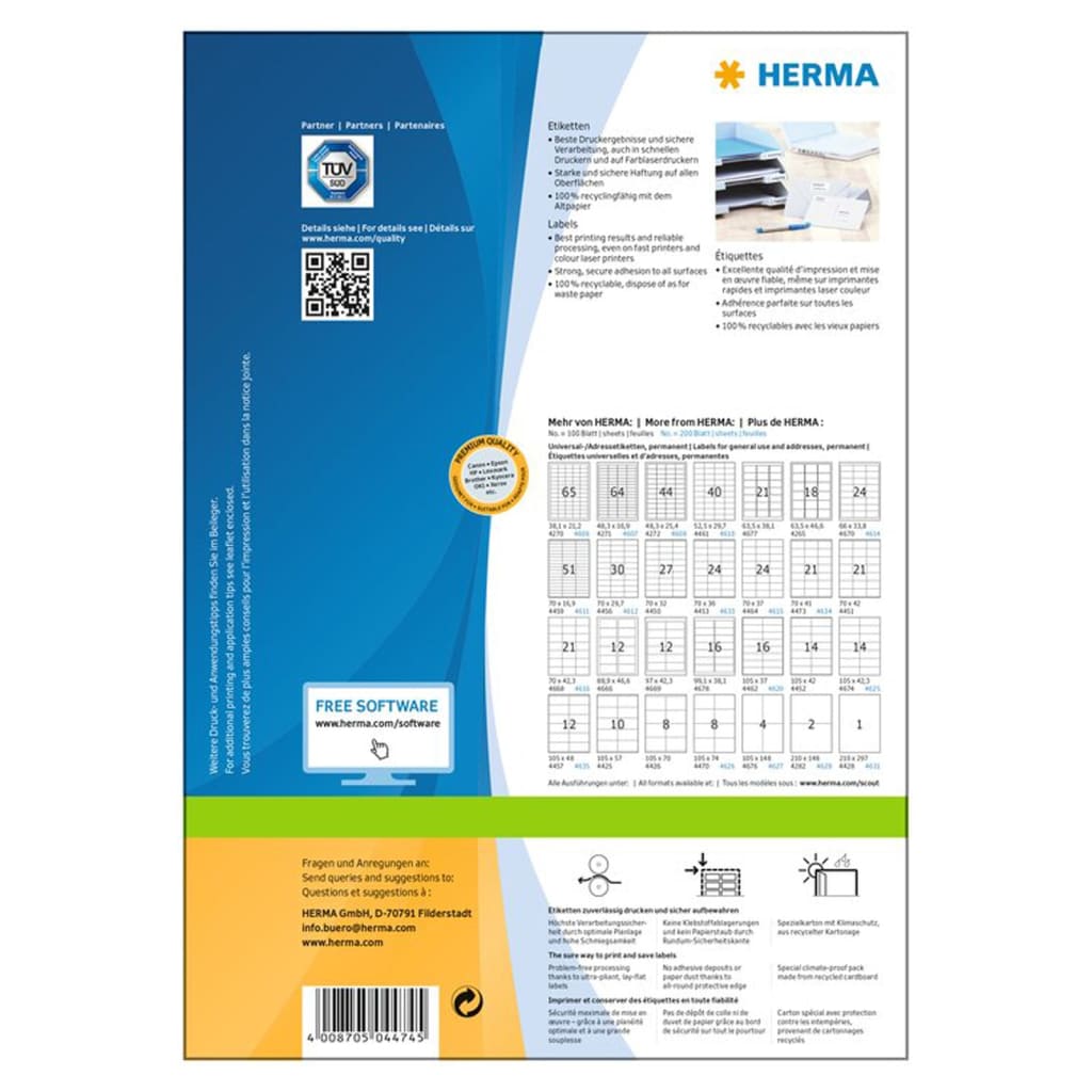 HERMA Etichette Permanenti PREMIUM A4 48,5x25,4 mm 100 Fogli