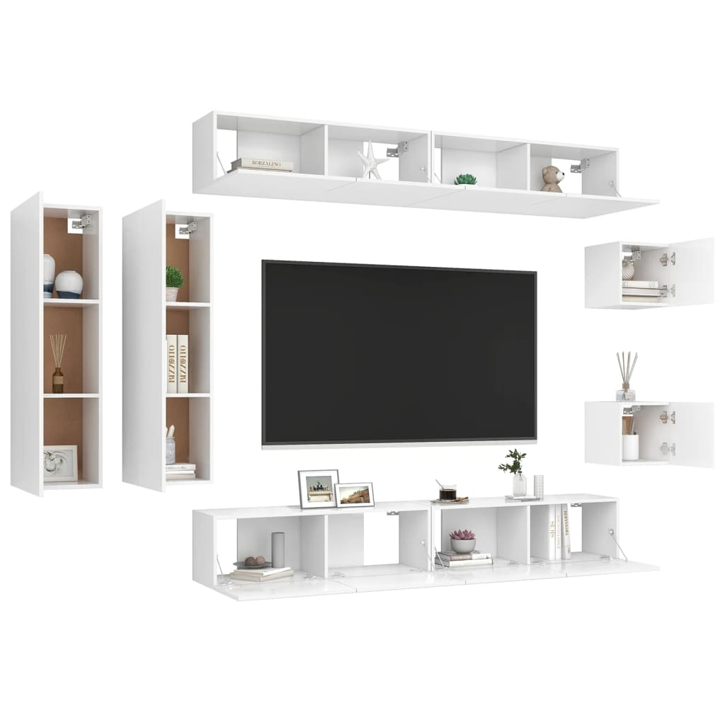 vidaXL Set Mobili Porta TV 8 pz Bianco in Legno Multistrato