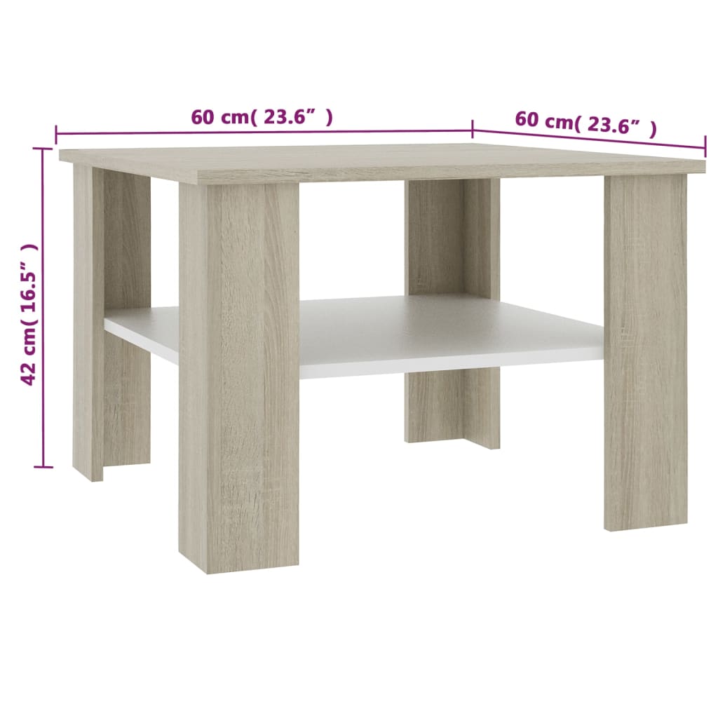 vidaXL Tavolino Bianco e Rovere Sonoma 60x60x42 cm Legno Multistrato