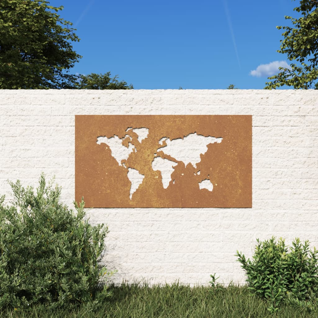 vidaXL Decorazione Muro Giardino 105x55 cm Mappa Mondo Acciaio Corten