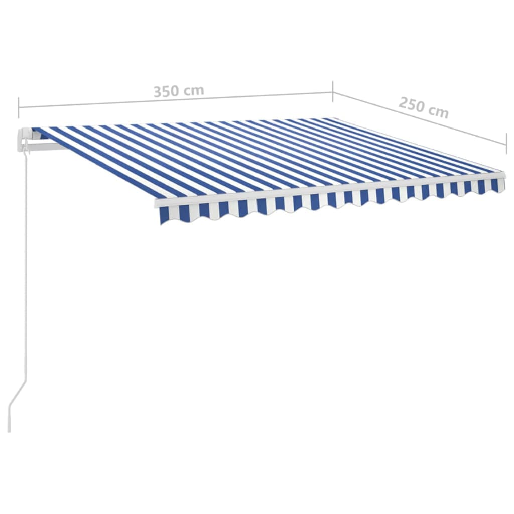 vidaXL Tenda da Sole Retrattile Automatica Pali 3,5x2,5 m Blu e Bianca
