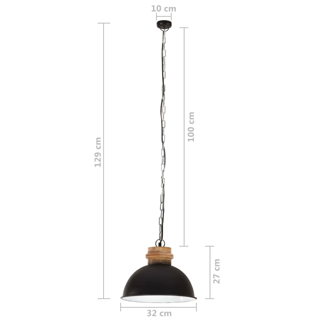 vidaXL Lampada Soffitto Industriale 25 W Nero Rotonda Legno Mango 32cm