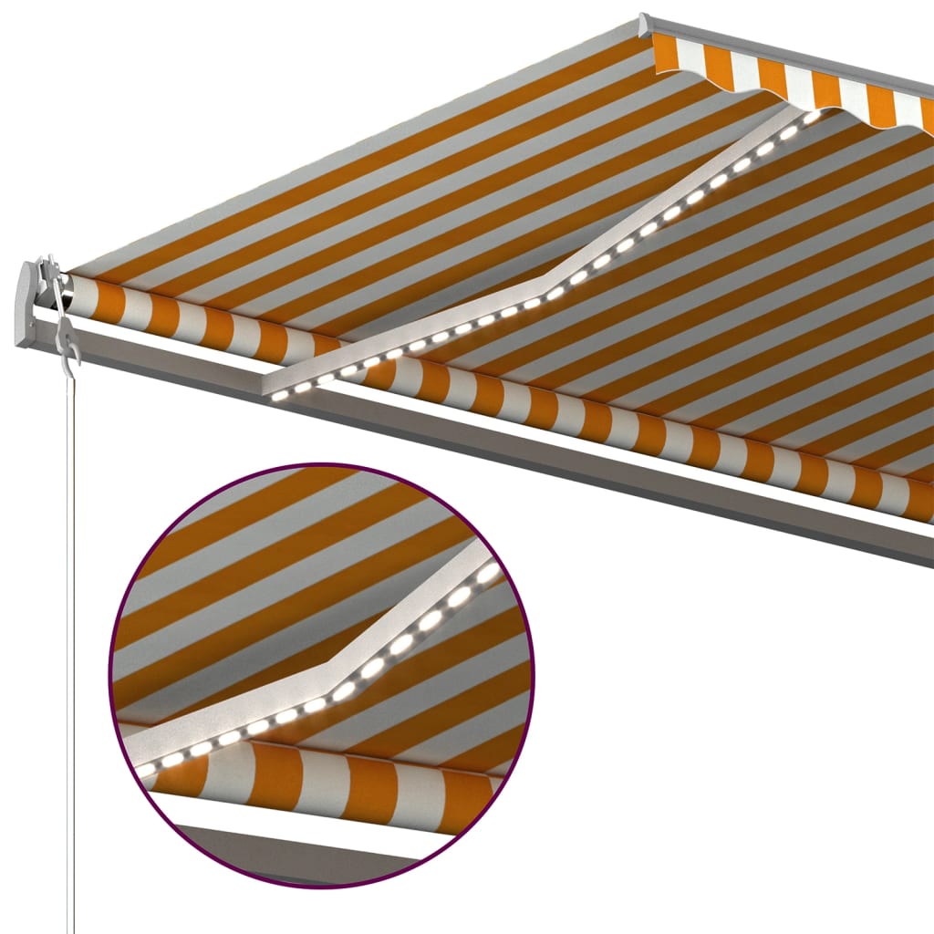 vidaXL Tenda da Sole Retrattile Manuale LED 500x350 cm Giallo Bianco