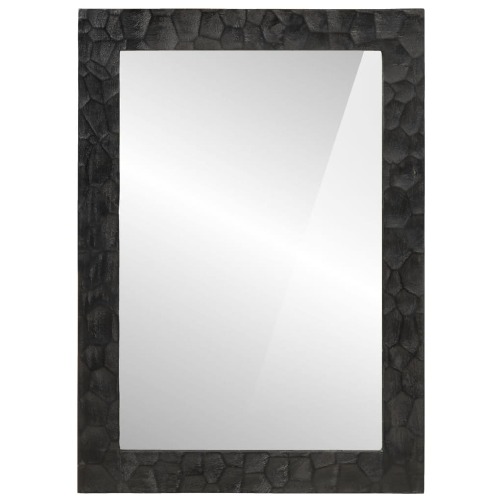 vidaXL Specchio da Bagno Nero 50x70x2,5cm Legno Massello Mango e Vetro