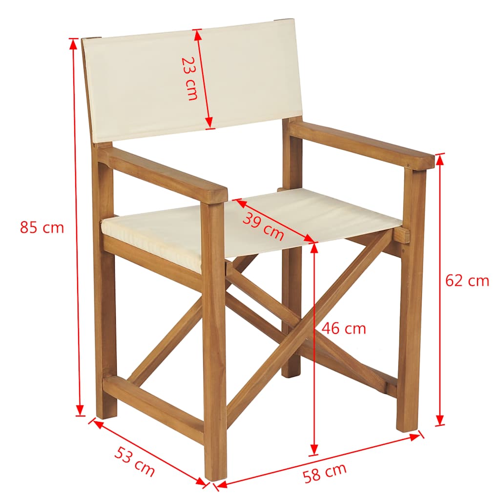 Sedia Da Regista Pieghevole In Teak Massello - Colore Crema, Per Giardino E Interni, Capacità 110 Kg