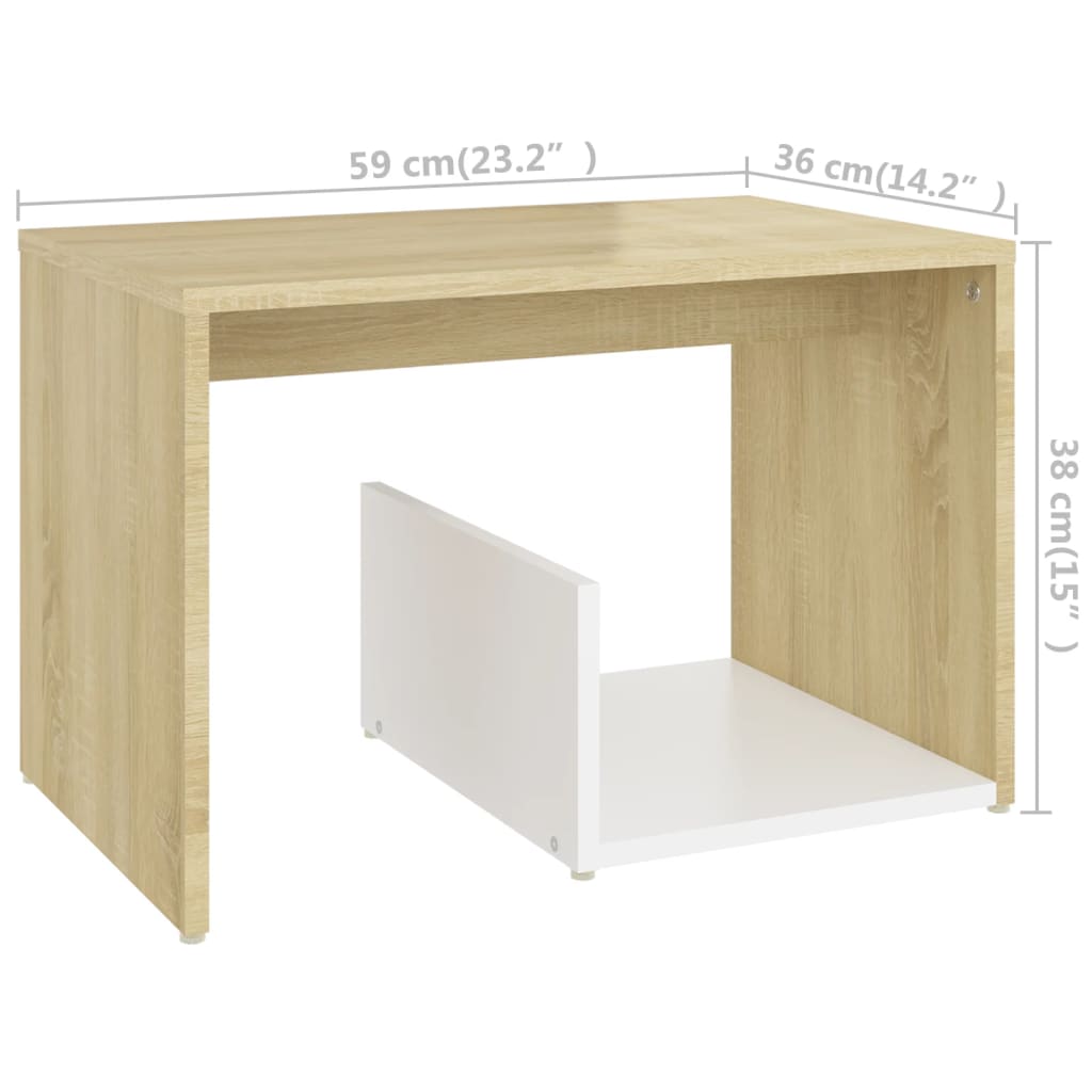 vidaXL Tavolino Bianco e Rovere Sonoma 59x36x38 cm Legno Multistrato
