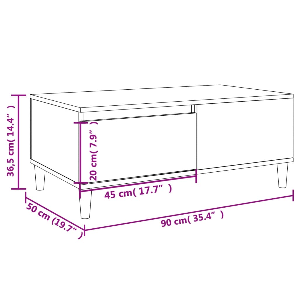 vidaXL Tavolino da Salotto Rovere Fumo 90x50x36,5 cm Legno Multistrato