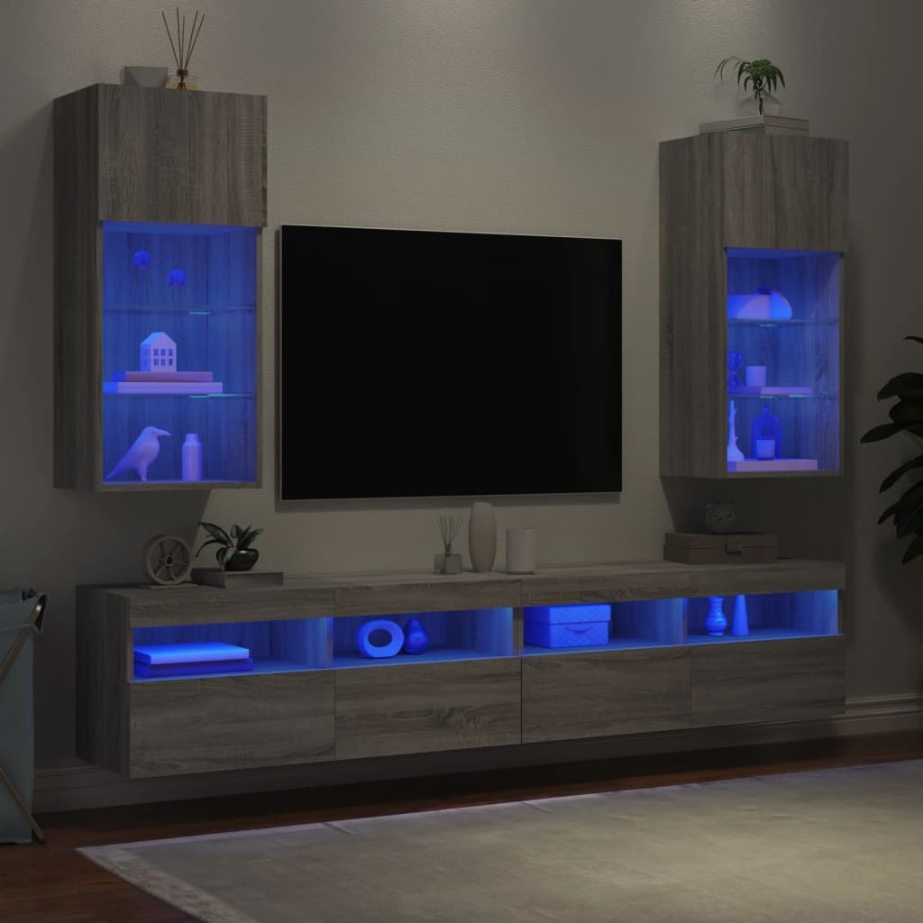 vidaXL Mobili TV con Luci LED 2pz Grigio Sonoma 40,5x30x90 cm