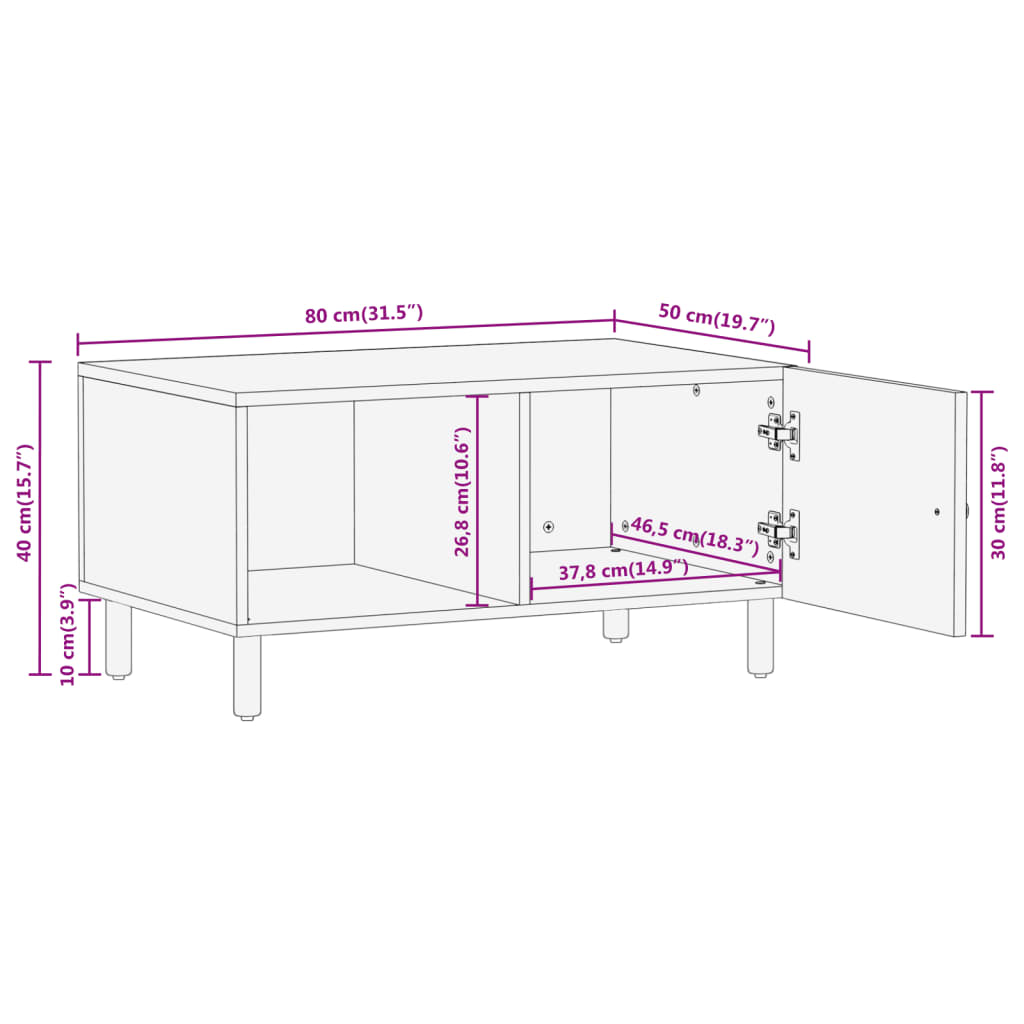 vidaXL Tavolino da Salotto 80x50x40 cm Legno Massello di Acacia
