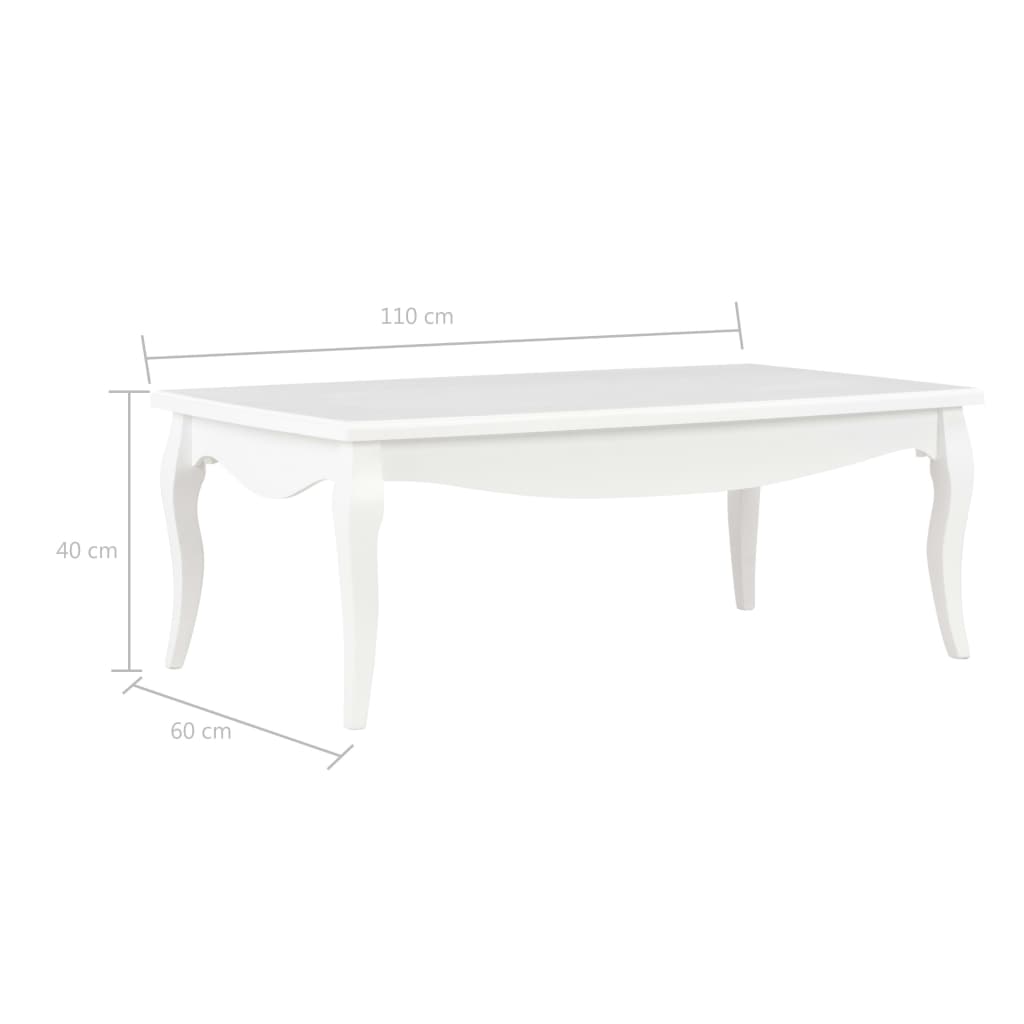 vidaXL Tavolino da Caffè Bianco 110x60x40 cm in Legno Massello di Pino