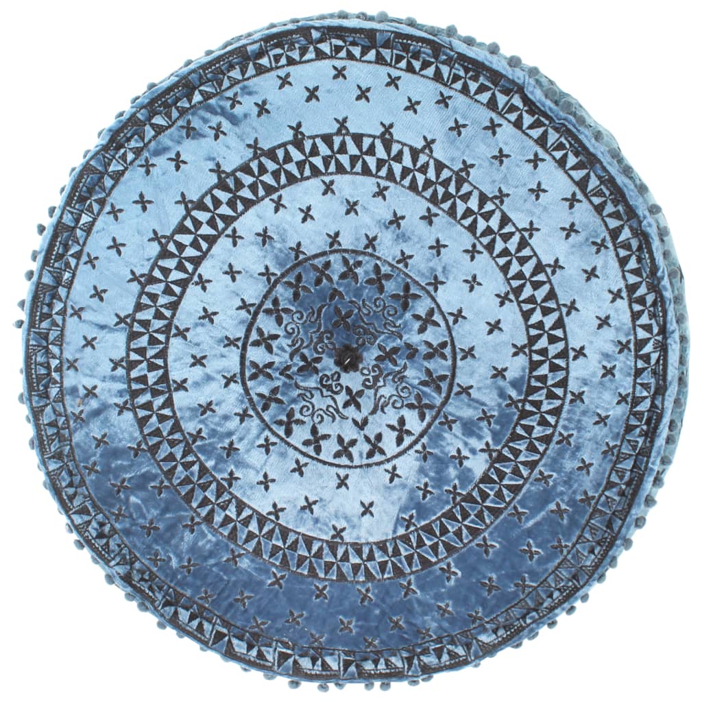 vidaXL Pouf Rotondo con Ricami in Velluto 60x25 cm Blu