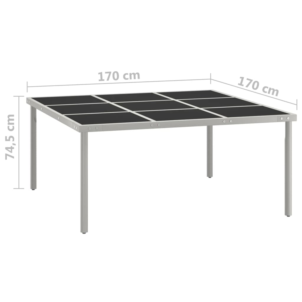 vidaXL Tavolo da Giardino 170x170x74,5 cm in Vetro e Acciaio