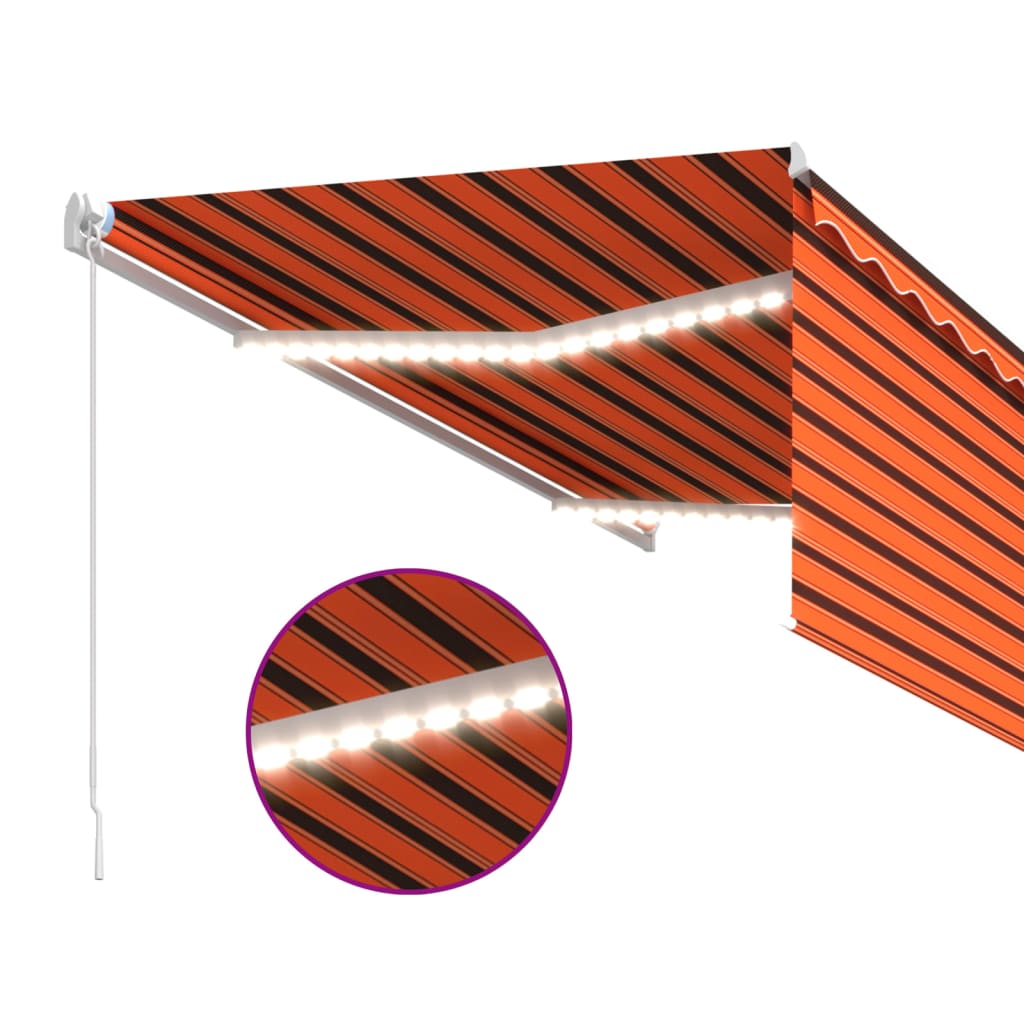 vidaXL Tenda Sole Retrattile Manuale con LED 3x2,5m Arancione Marrone