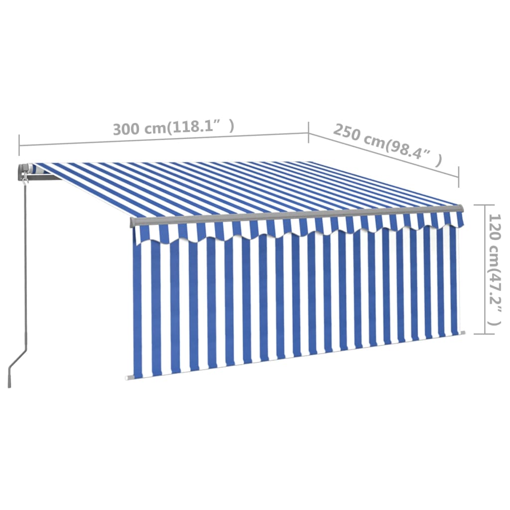 vidaXL Tenda Sole Retrattile Manuale con LED 3x2,5m Blu e Bianco