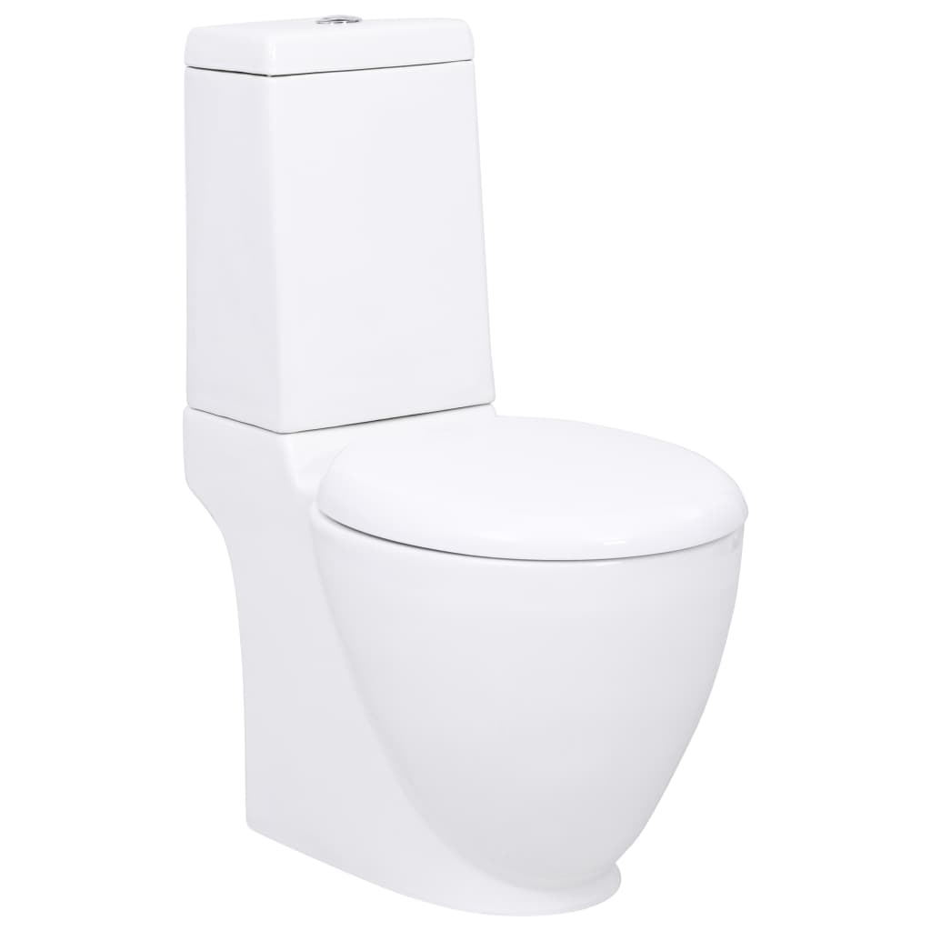vidaXL Vaso WC in Ceramica da Bagno Rotondo Base con Scarico Bianco