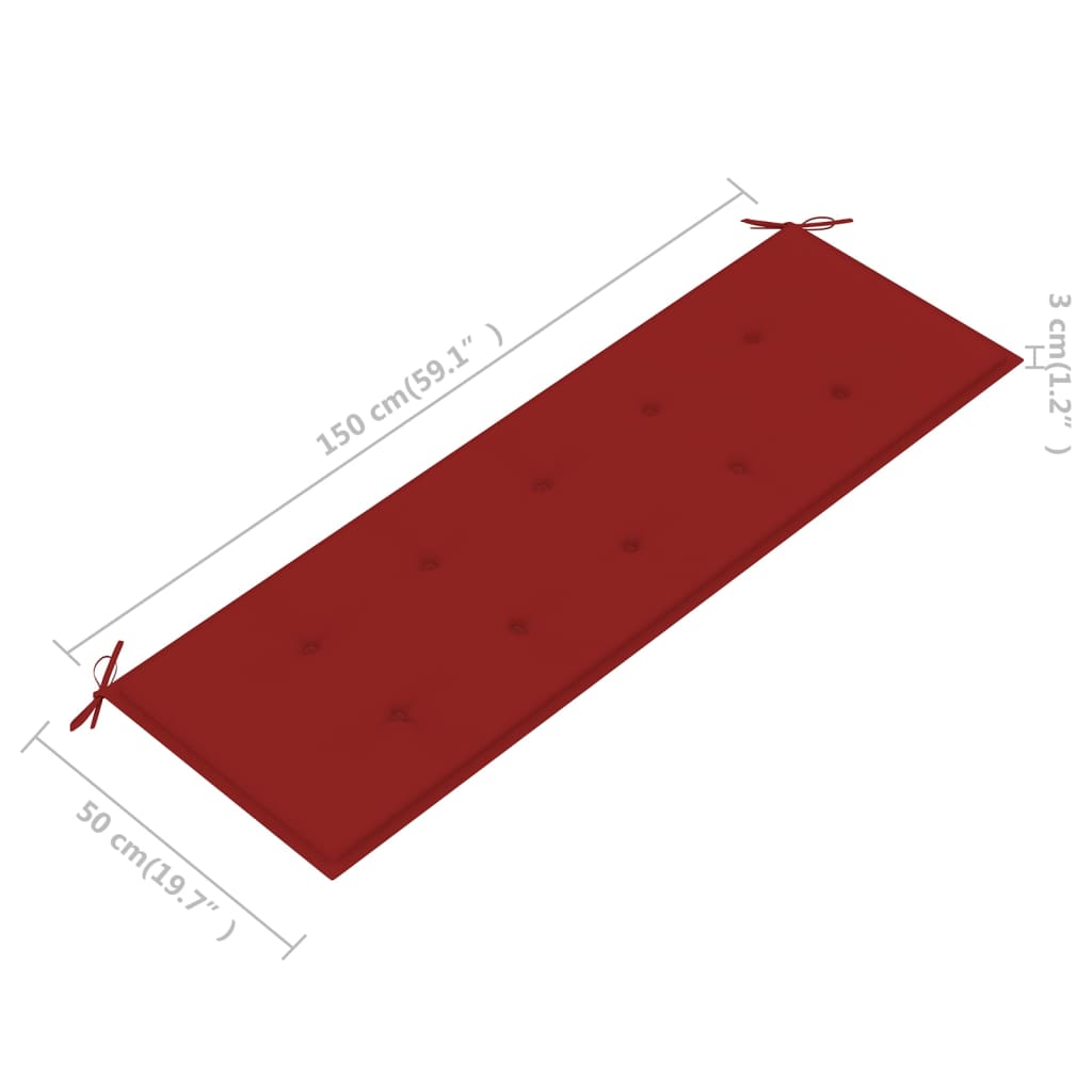 vidaXL Panca da Giardino con Cuscino Rosso 150 cm Legno di Teak