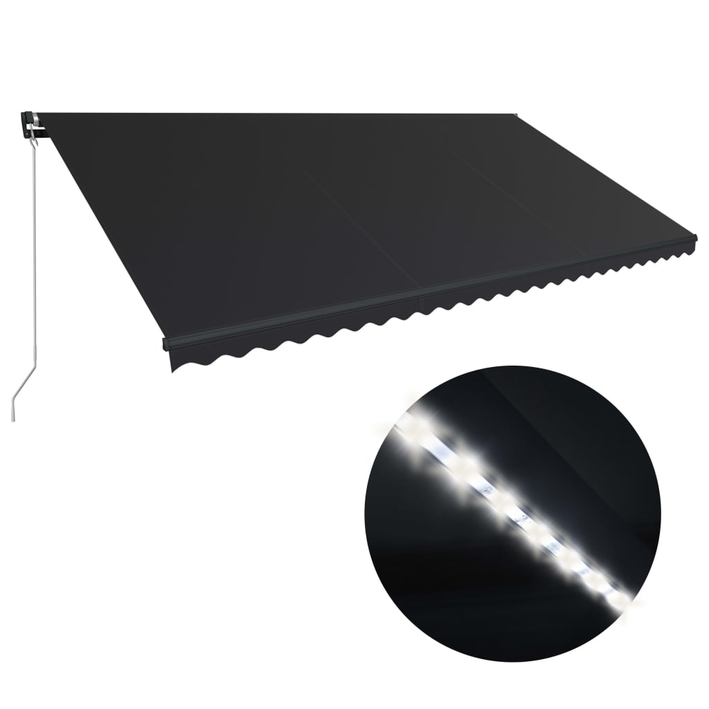 vidaXL Tenda da Sole Retrattile Manuale con LED 600x300 cm Antracite