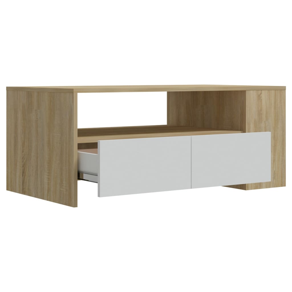 vidaXL Tavolino Bianco e Rovere Sonoma 102x55x42 cm Legno Multistrato