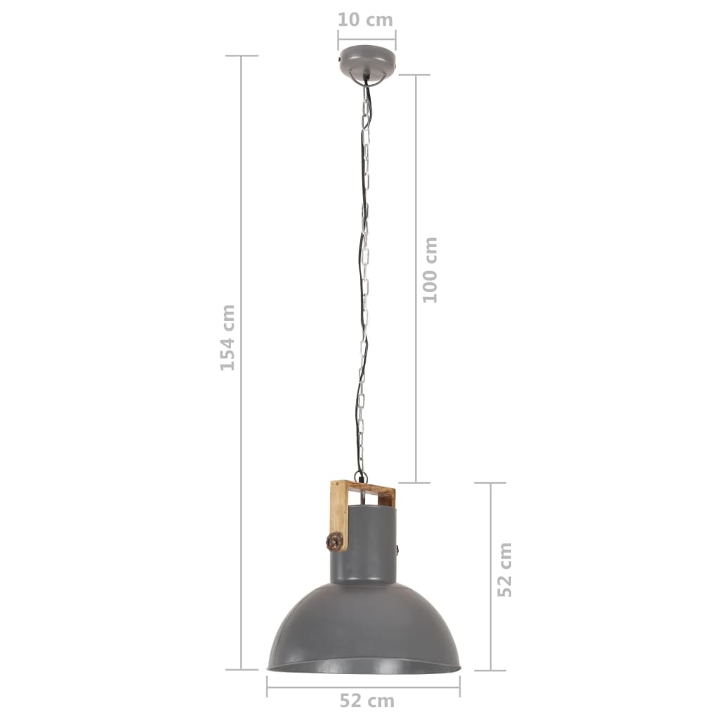 vidaXL Lampada Soffitto Industriale 25 W Grigia Rotonda in Mango 52cm