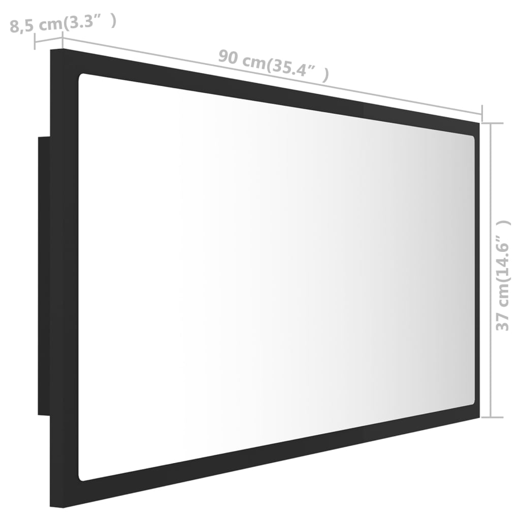 vidaXL Specchio da Bagno a LED Grigio 90x8,5x37 cm in Acrilico