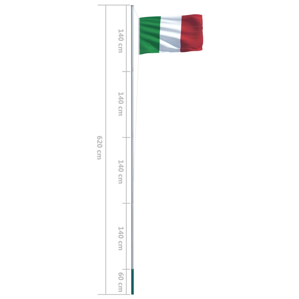 vidaXL Bandiera dell'Italia con Pennone in Alluminio 6,2 m