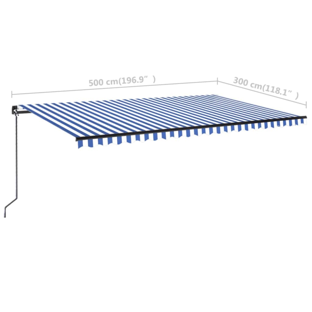 vidaXL Tenda da Sole Retrattile Manuale con LED 500x300cm Blu e Bianco