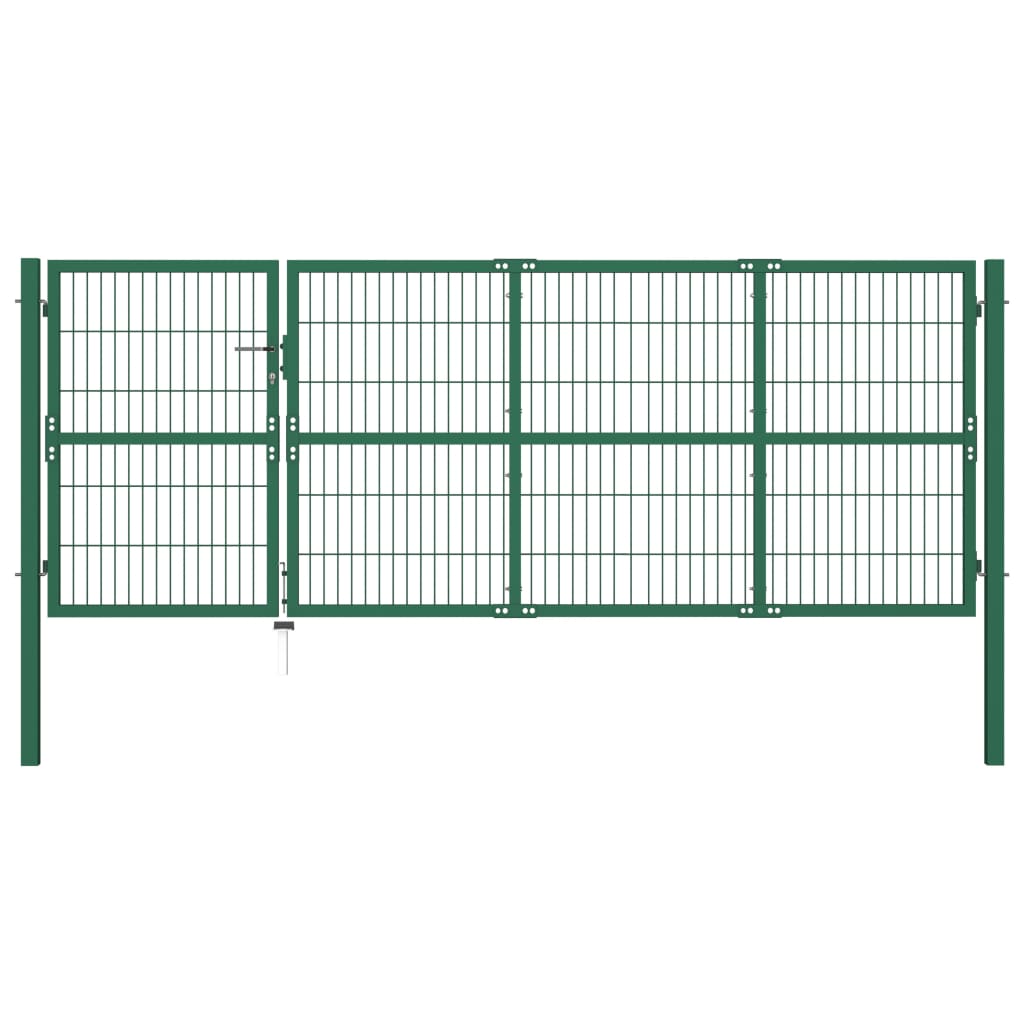 vidaXL Cancello di Recinzione con Paletti 350x120 cm in Acciaio Verde