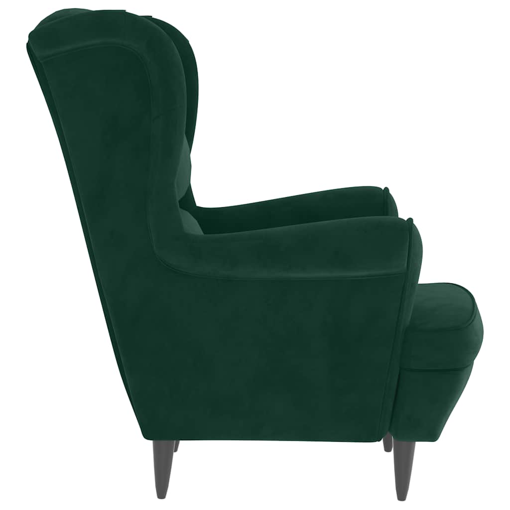 Poltrona In Velluto Verde Scuro – Imbottitura Spessa, Gambe In Legno, Carico Max 110 Kg, 80x77x74 Cm