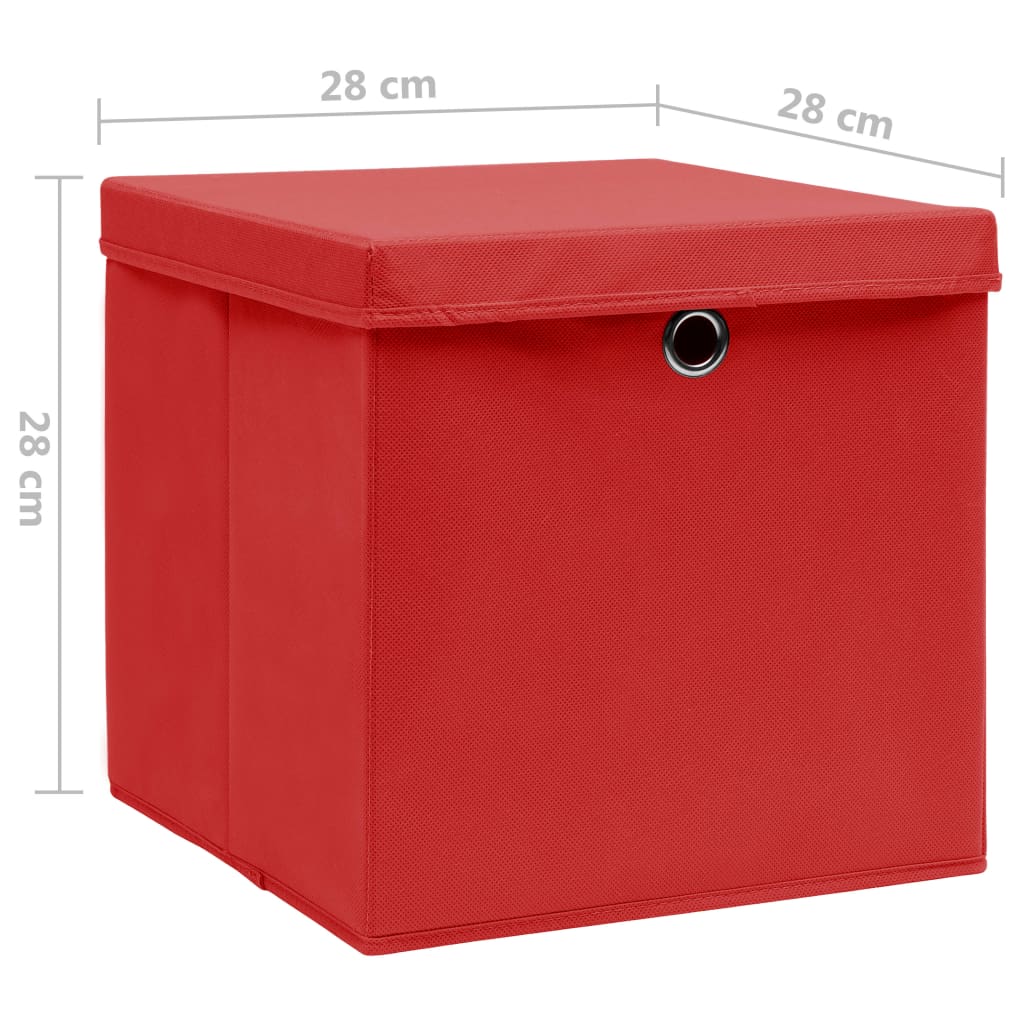 vidaXL Contenitori con Coperchi 10 pz 28x28x28 cm Rosso