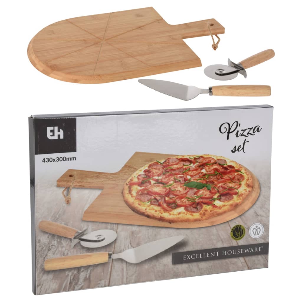 Excellent Houseware Set Taglieri Pizza 3 pz 43x30 cm in Bambù