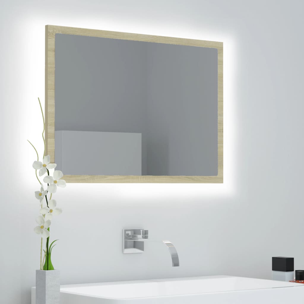 vidaXL Specchio da Bagno LED Rovere Sonoma 60x8,5x37 cm in Acrilico