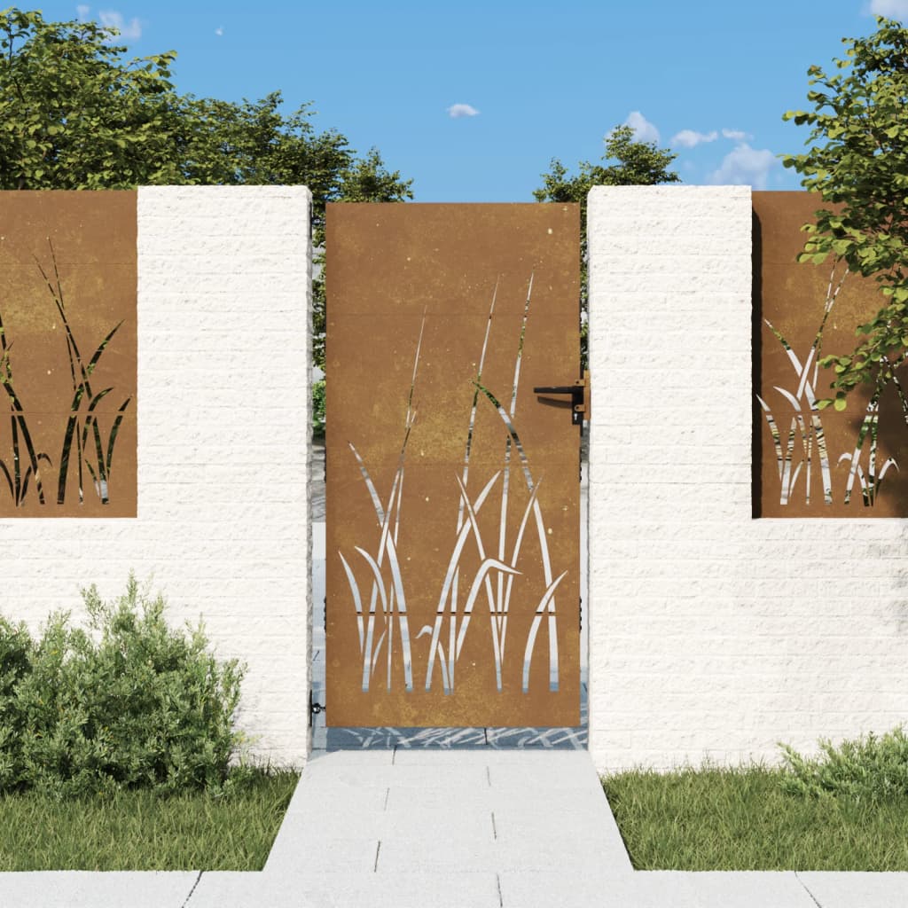 vidaXL Cancello da Giardino 85x175 cm in Acciaio Corten Design Erba