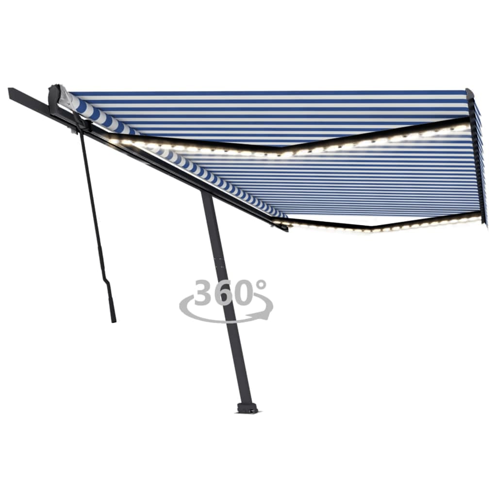 vidaXL Tenda da Sole Retrattile Manuale con LED 500x300cm Blu e Bianca