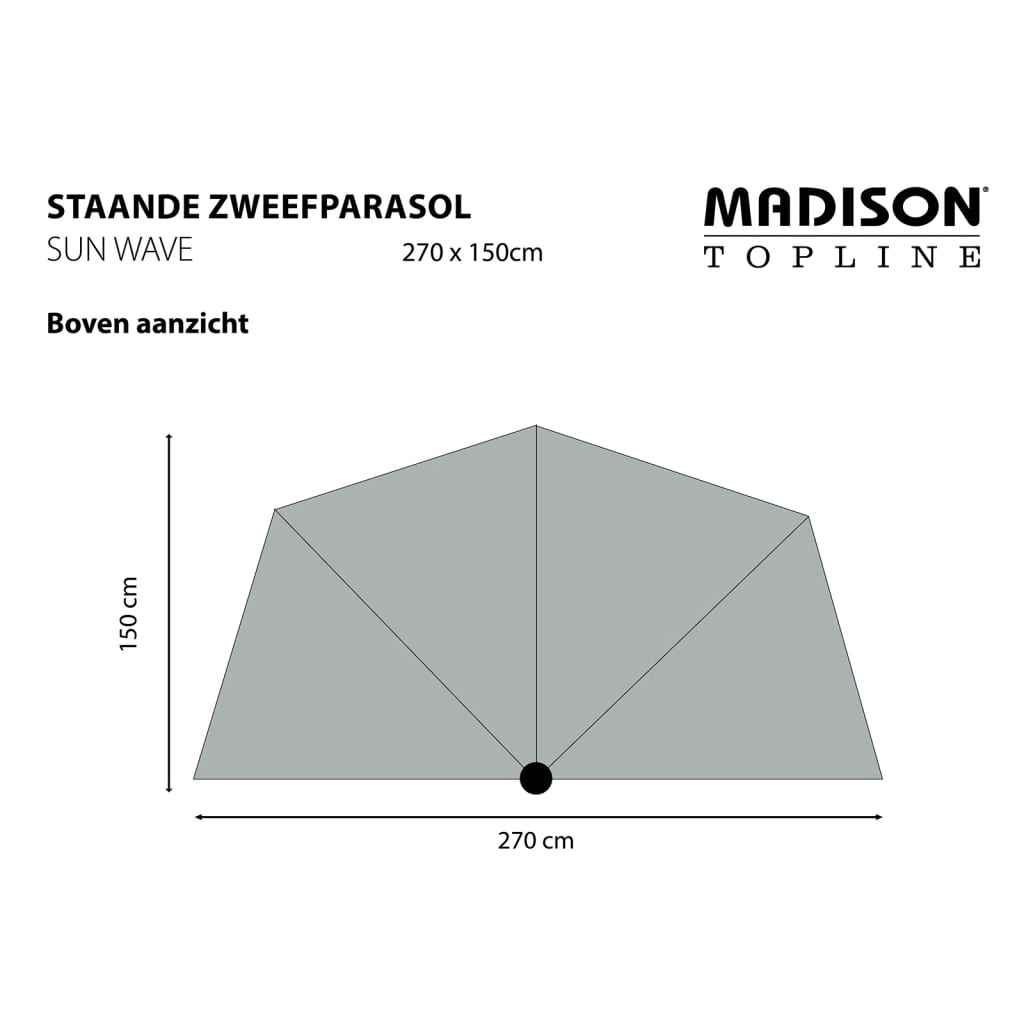 Madison Ombrellone da Balcone Sun Wave 270x150cm Grigio Talpa PAC3P015