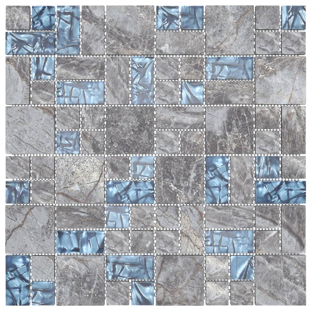 vidaXL Piastrelle Mosaico 11 pz Grigio e Blu 30x30 cm in Vetro