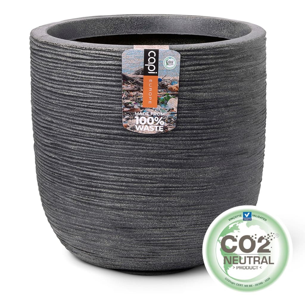 Fioriera Rotonda In Plastica Riciclata 32 Cm, Colore Grigio, 12 Litri, Per Interni Ed Esterni, Resistente Ai Raggi UV