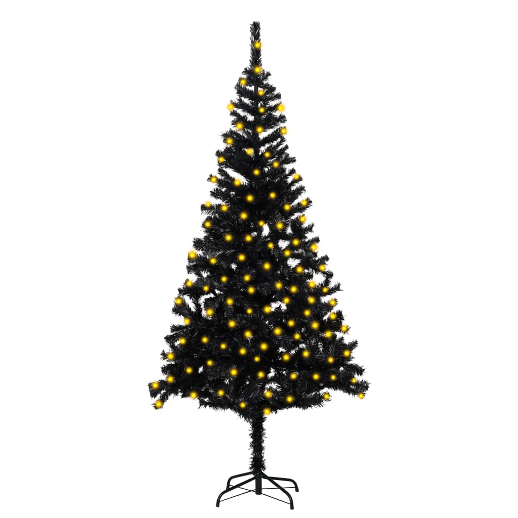 vidaXL Albero di Natale Preilluminato con Supporto Nero 180 cm in PVC