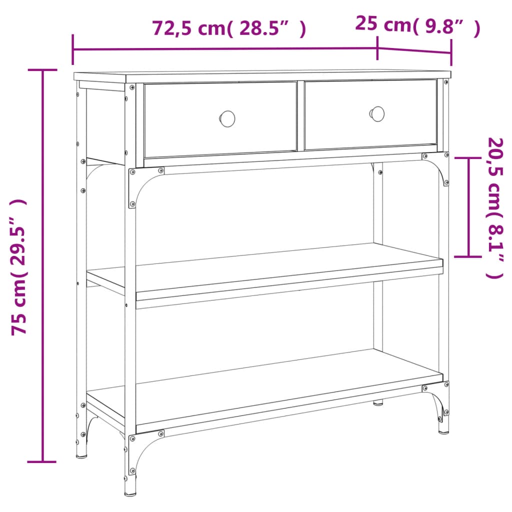 vidaXL Tavolino Consolle Nero 72,5x25x75 cm in Legno Multistrato